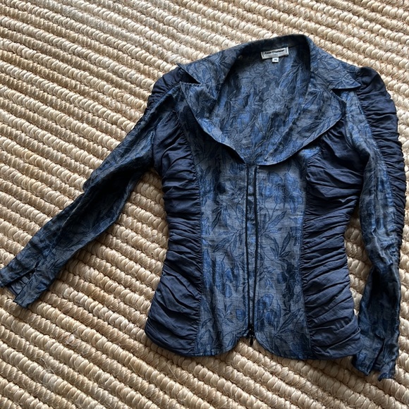 Anne Fontaine jacquard fitted rushed zipper suit jacket FR36 US 4-6 - Picture 11 of 12